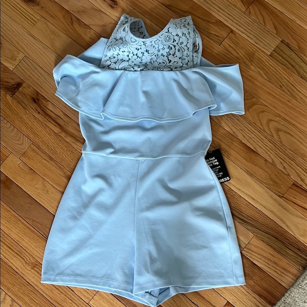 Express Light‎ Blue Lace Ruffle One Piece